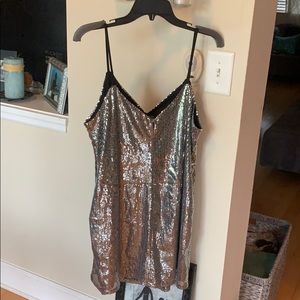 Silver sequin dress with black lining NWT